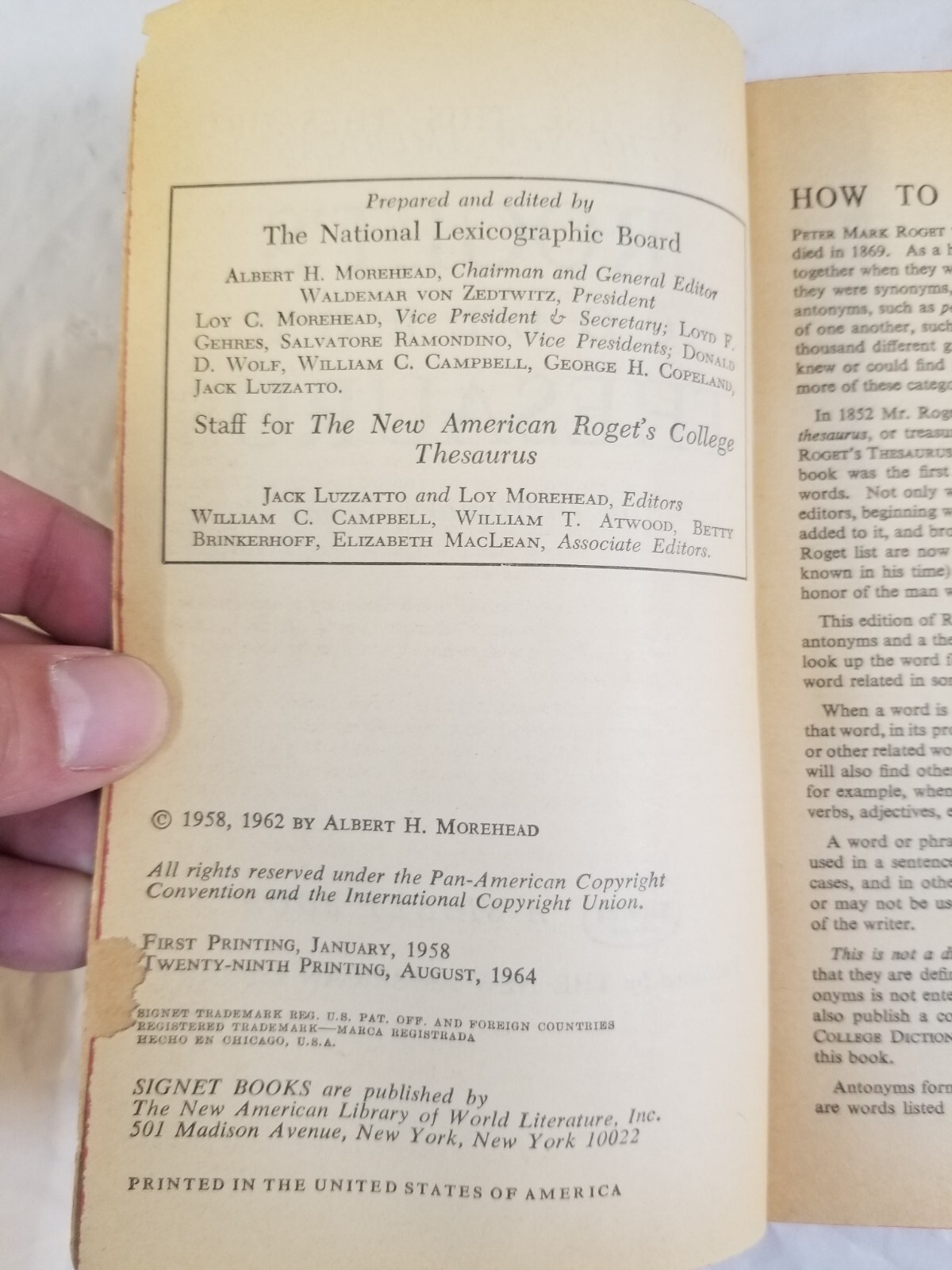 1964 ROGET’S COLLEGE THESAURUS Paperback Book by ALBERT H. MOREHEAD