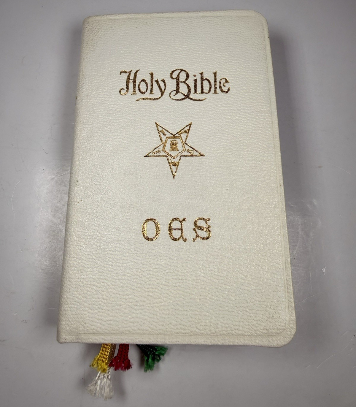 Vintage OES Holy Bible Order of the Eastern Star Pocket White Masonic 5.5″x3.5″