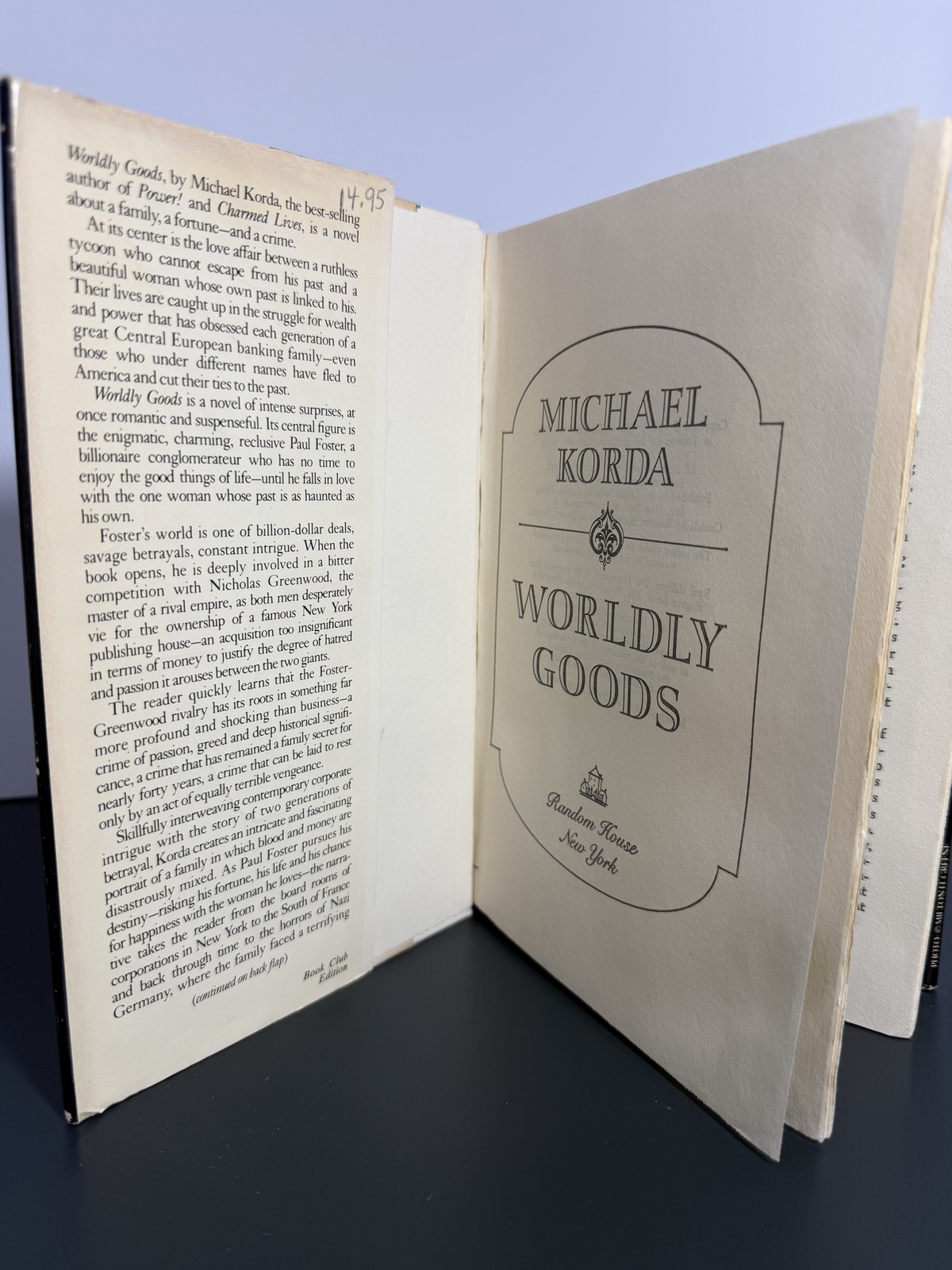 Worldly Goods by Michael Korda – 1982 Book Club Edition Hardcover w/ Dust Jacket
