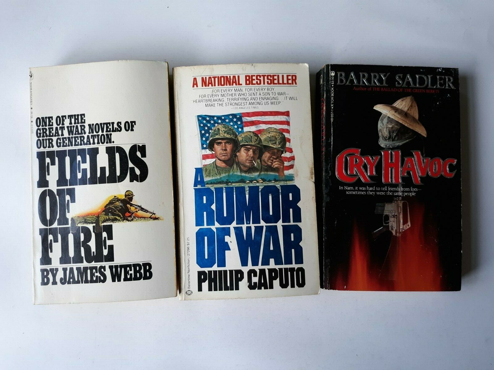 3 Vietnam war paperbacks…Rumor of War…Field of Fire…Cry Havoc