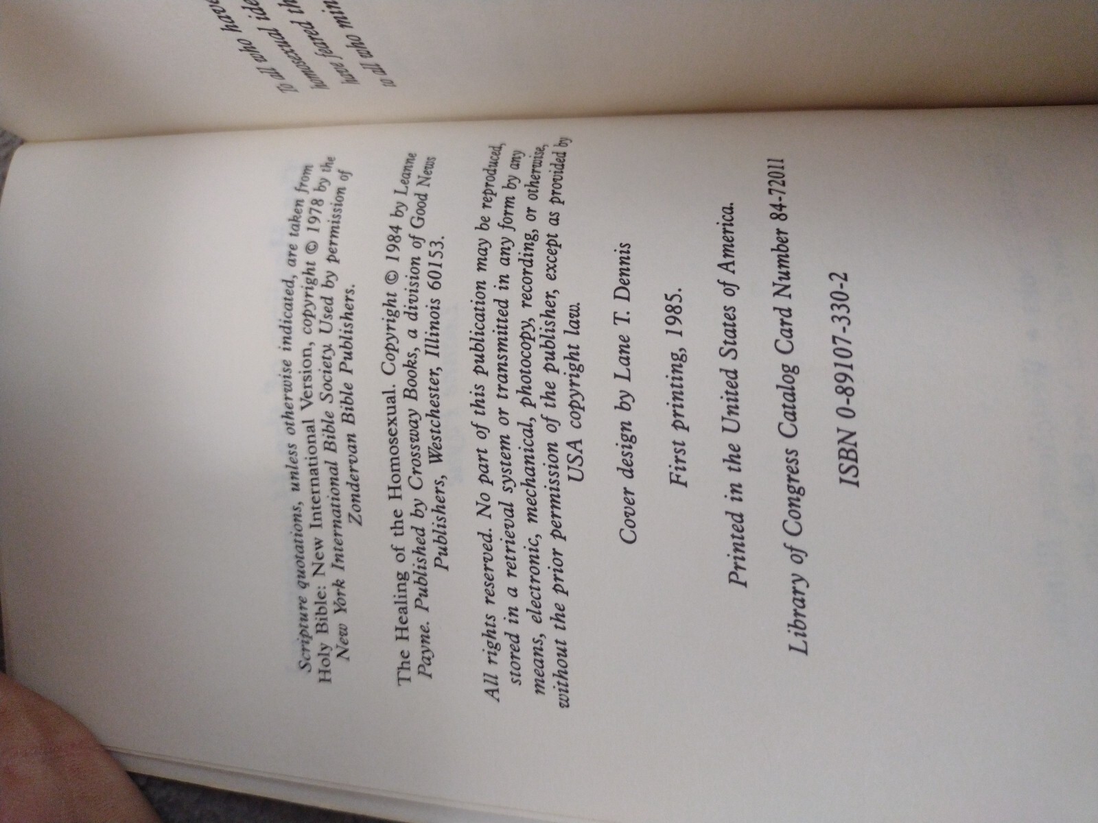 The Healing of The Homo-sexual Leanne Payne 1985 First Edition