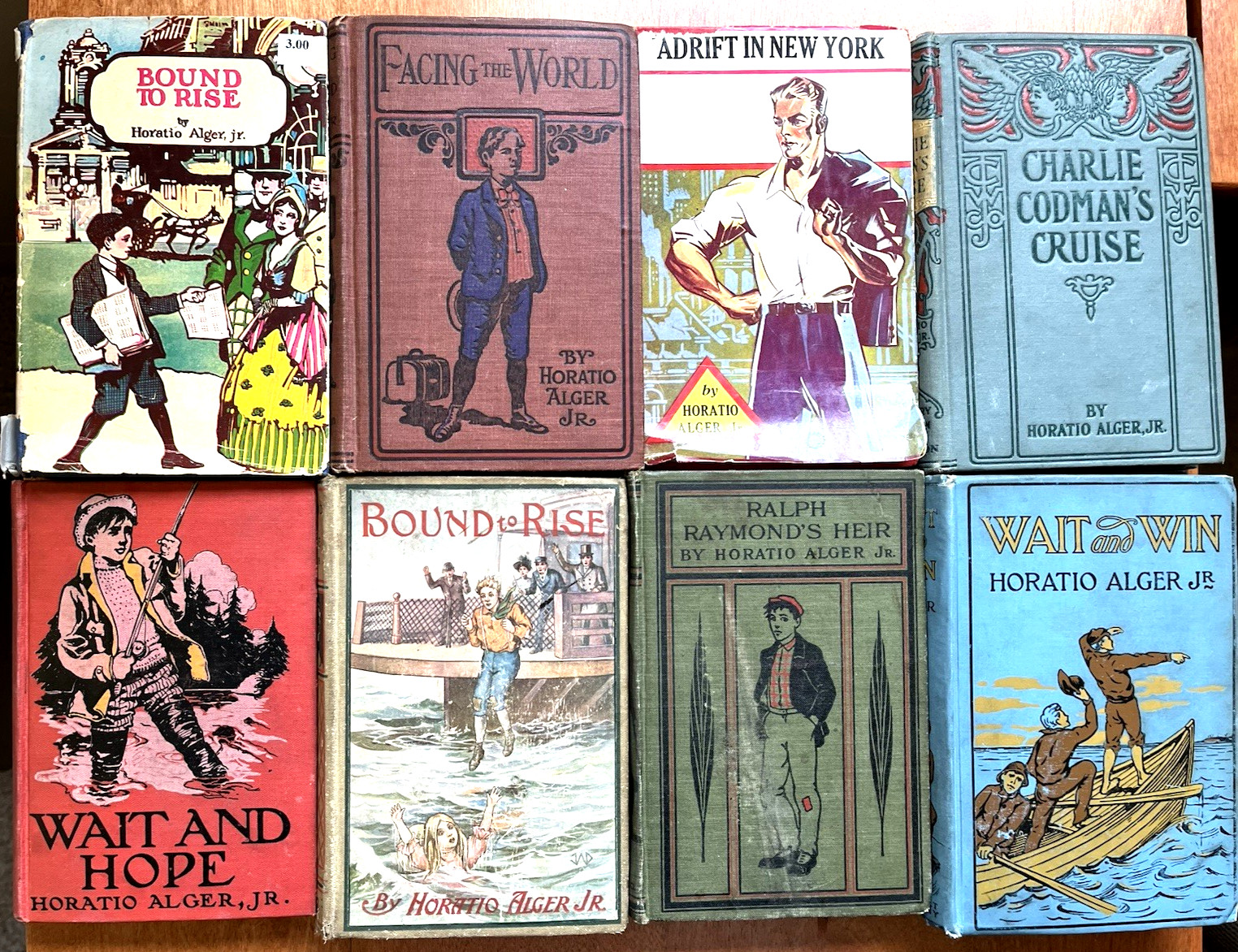 Horatio Alger, Jr. juvenile novels, Lot of 8 Vintage 1894 – 1933, HC, Good cond
