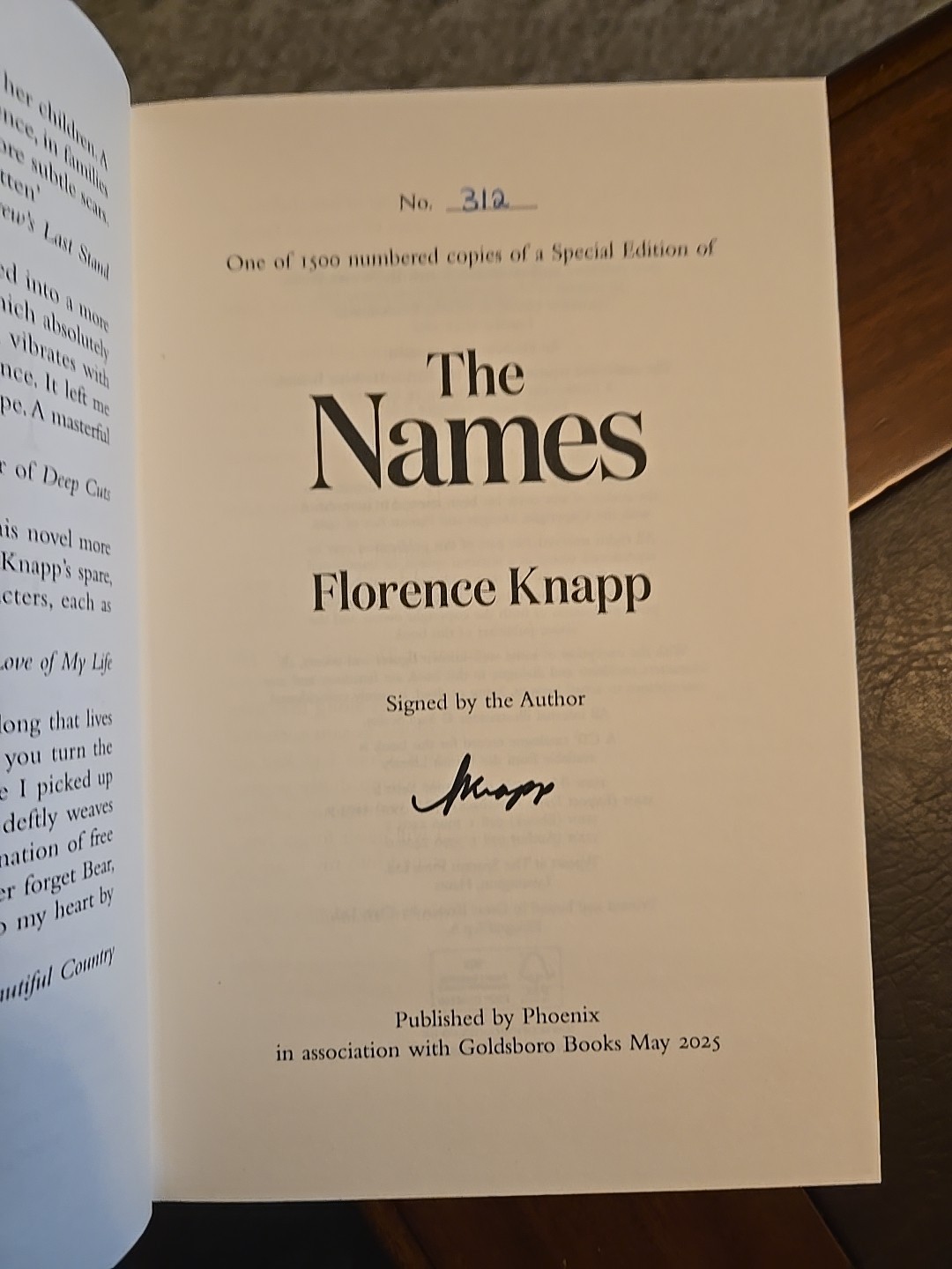 The Names by Florence Knapp Signed Limited Edition First Printing