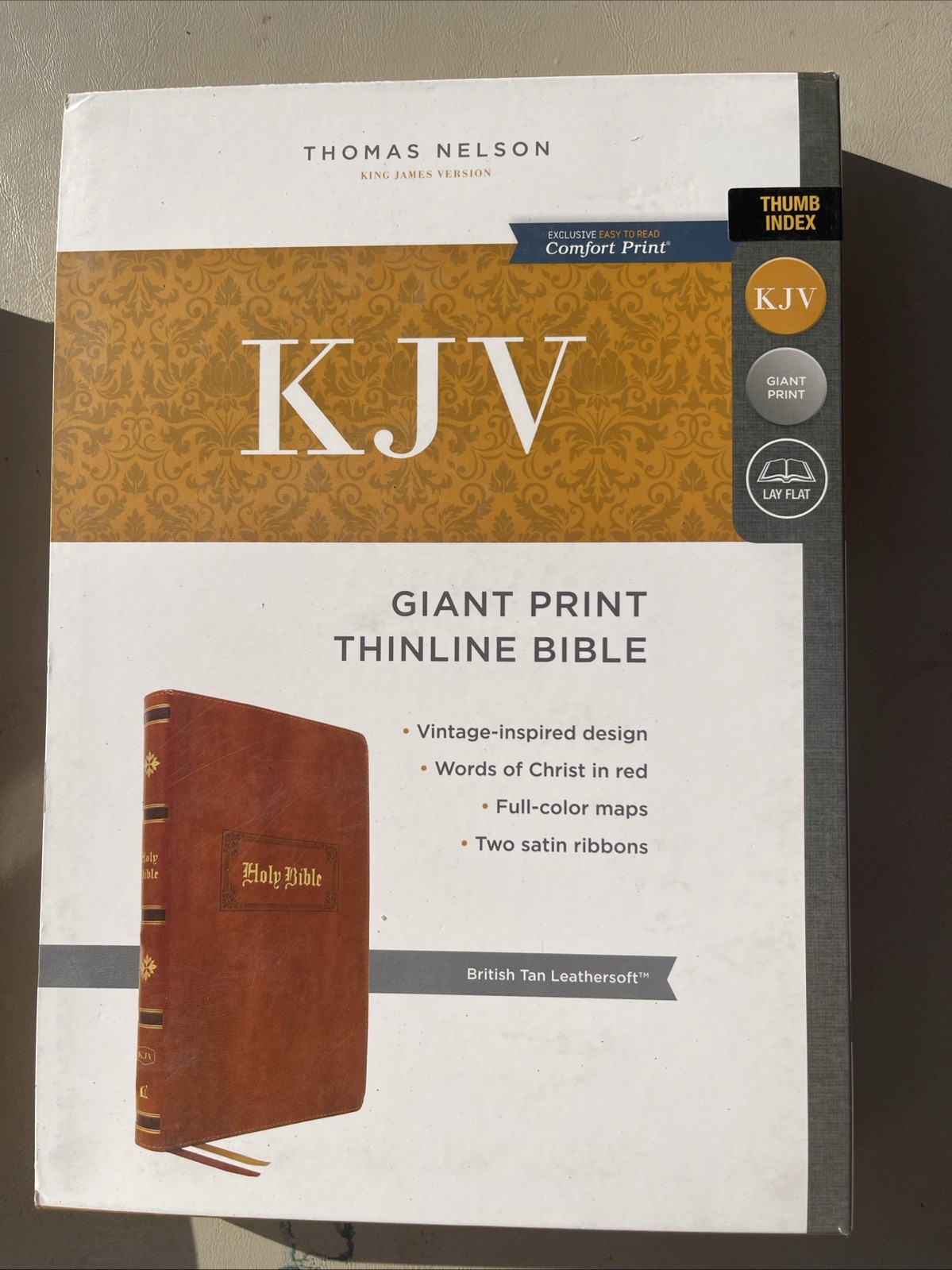 KJV Giant Print Thinline Bible Thumb Indexed – British Tan Vintage LeatherSoft