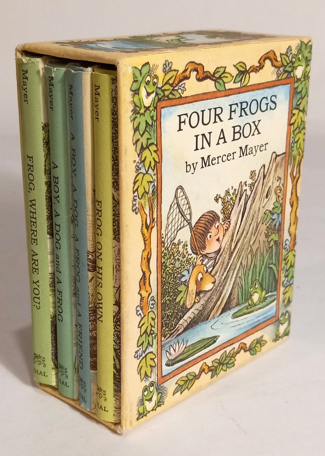 Vintage 1973 FOUR FROGS IN A BOX by Mercer Mayer-HC-DJ-Slipcase-4.25″ x 3.25″