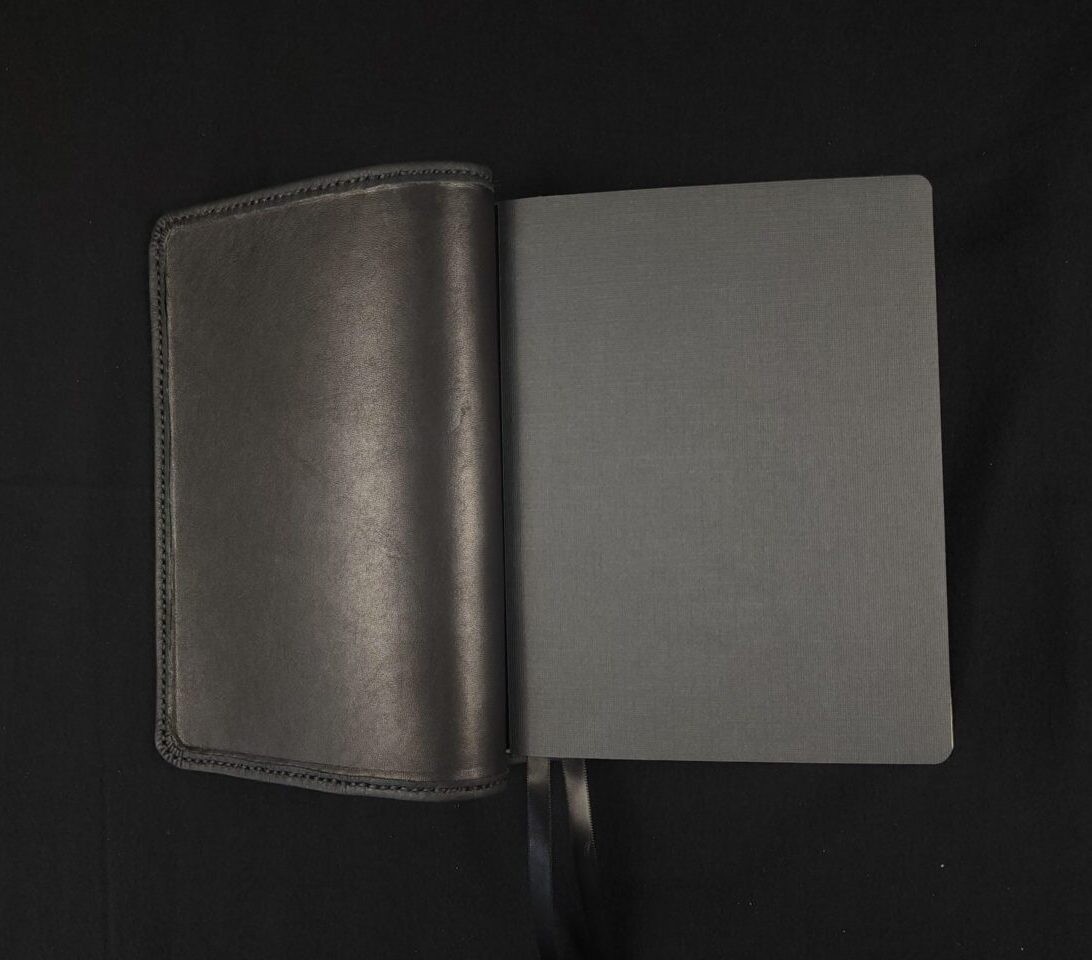 Interleaved Bible, Black Pebbled Cowhide Leather, Black Stitching, 2 Ribbons