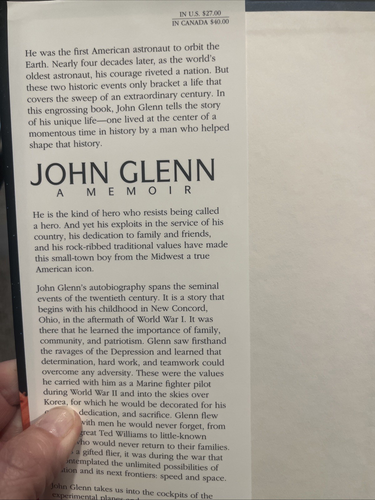 First Edition Hardback John Glenn A Memoir With Nick Taylor