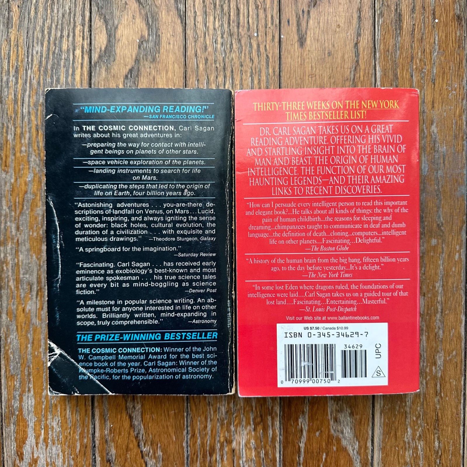 Carl Sagan COSMIC CONNECTION DRAGONS OF EDEN Dell 1975 1978 Lot of 2