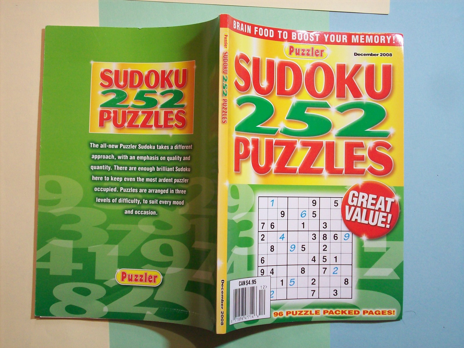 BOOK SUDOKU 252 PUZZLES DECEMBER 2008 BRAIN FOOD TO BOOST YOUR MEMORY 96 PAGES 7