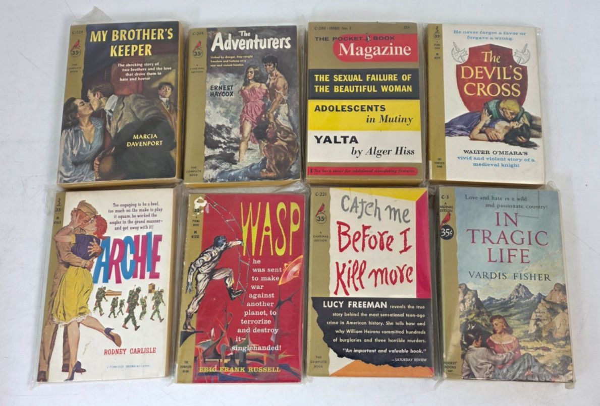 Vintage 1950s Pocket Books Cardinal Edition Lot – 23 Gold Spine Paperbacks – GC