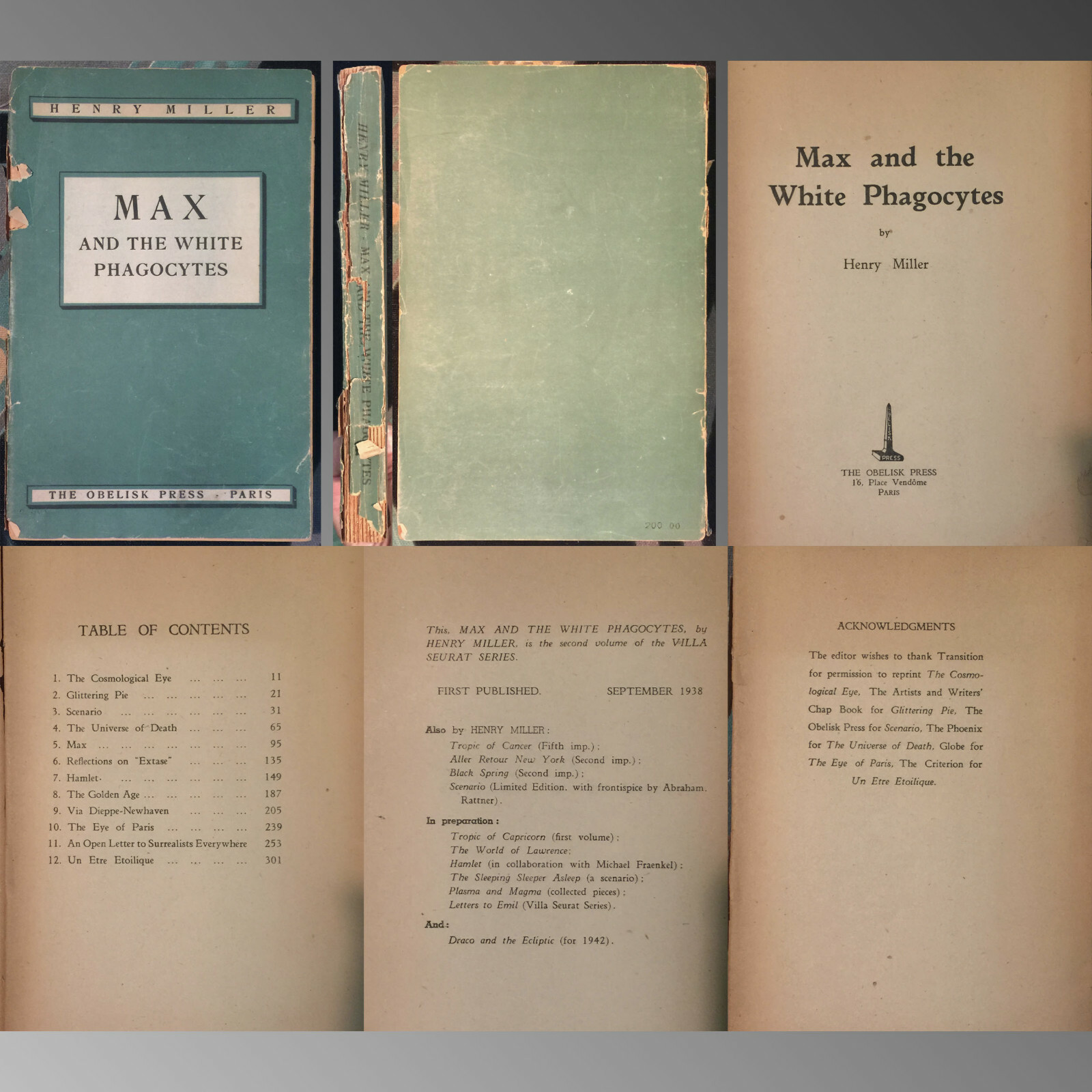 VNTG PB HENRY MILLER Max & the White Phagocytes 1945 Obelisk Press Villa Seurat