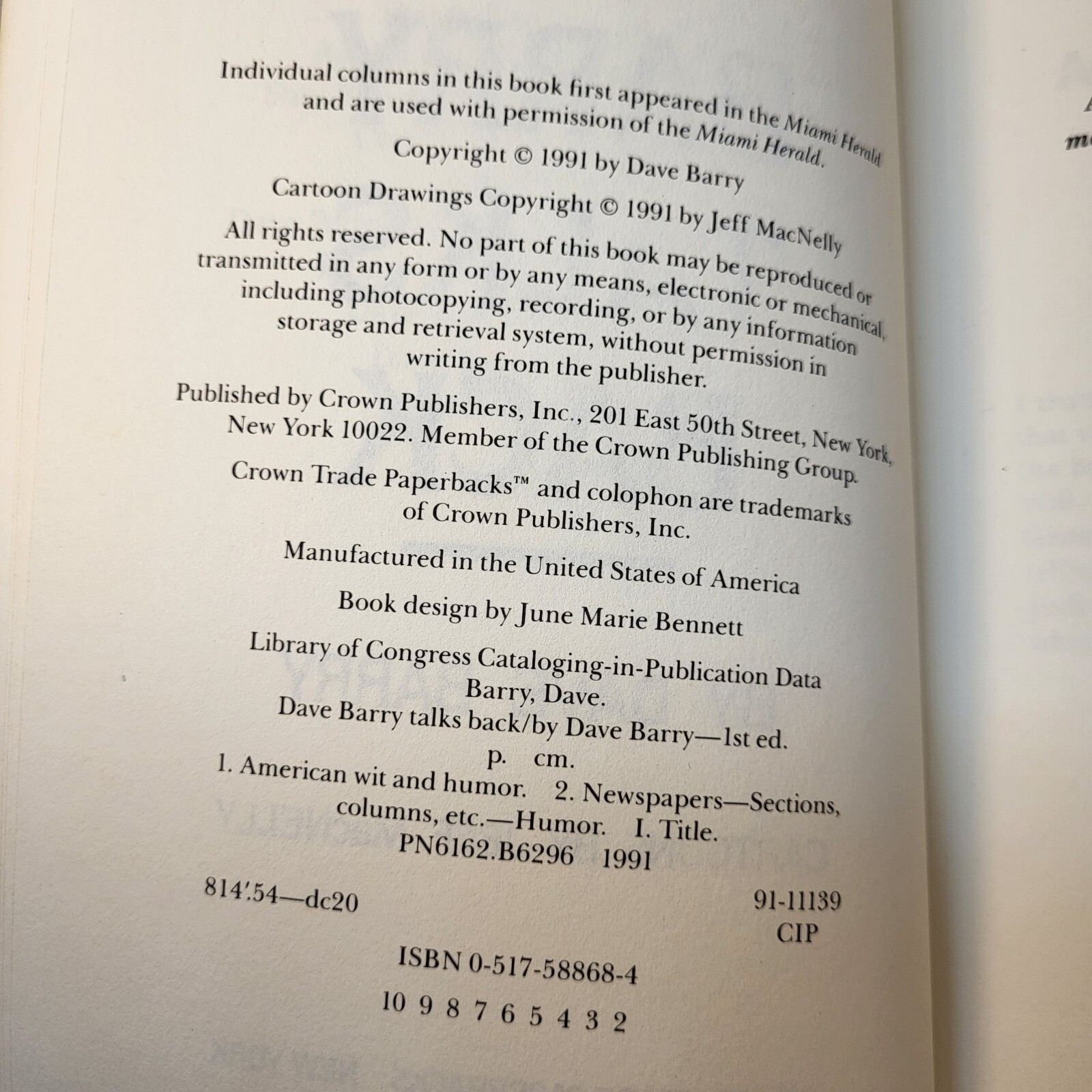Dave Barry Talks Back Paperback BOOK by Dave Barry 286 Pages 1991