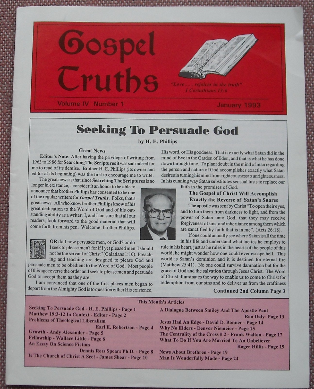 GOSPEL TRUTH ~ JANUARY 1993 ~ H. E. PHILLIPS ~ J. T. SMITH ~ CHURCH OF CHRIST