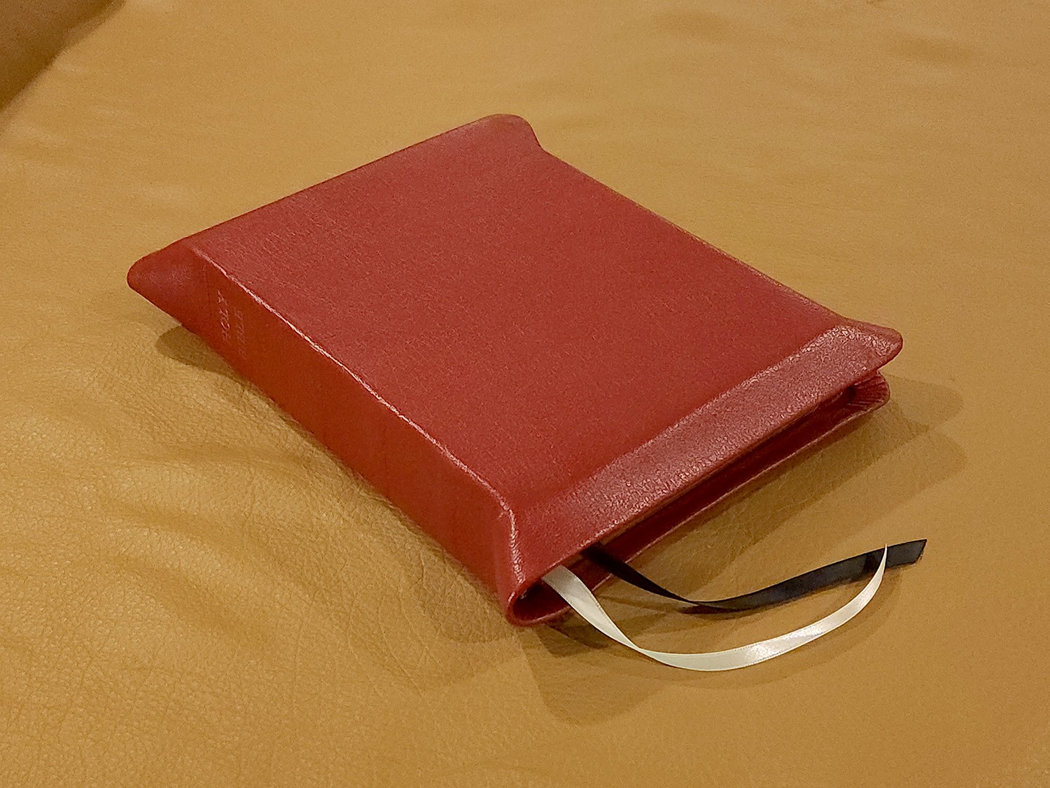 Interleaved Bible, Dark Red Pebbled Goatskin Leather, Dark Red Liner, 2 Ribbons