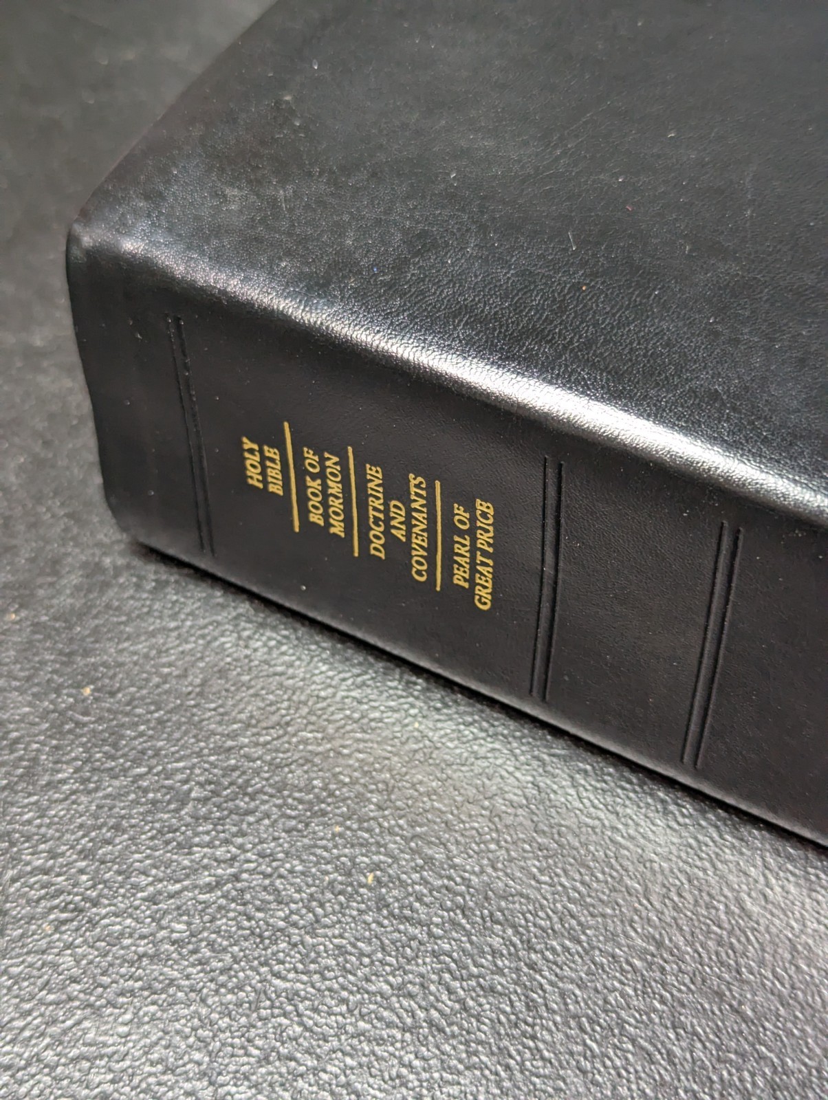 LDS Black QUAD Leather? 7.5″x5.5″ Scriptures Bible Book Of Mormon D&C PoGP