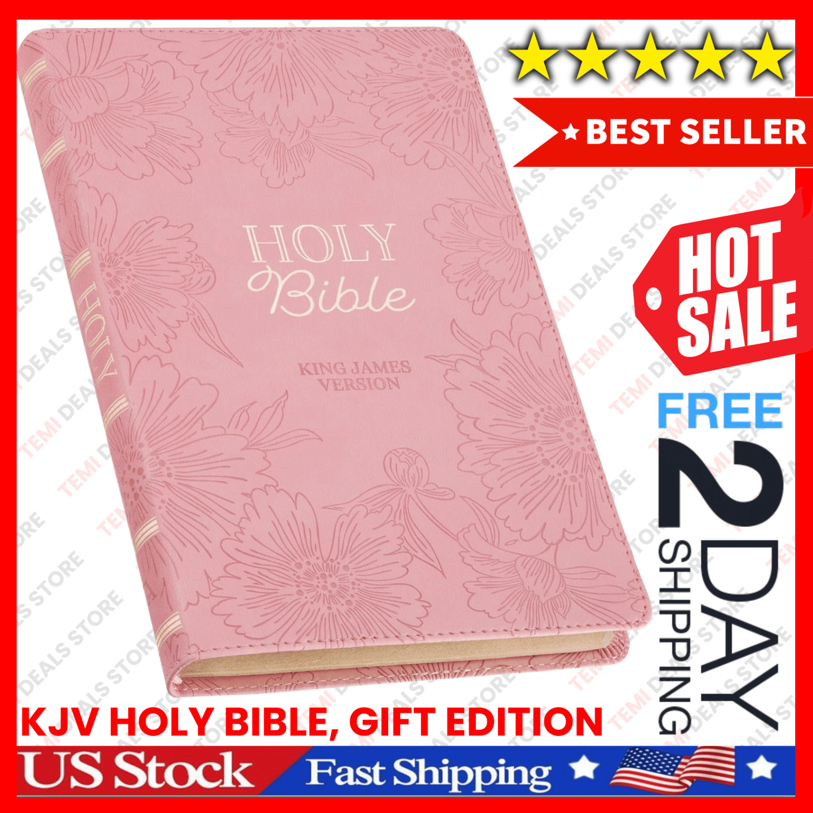 KJV Pink Faux Leather Holy Bible Gift Edition – Blossom Floral, Christmas Gift**