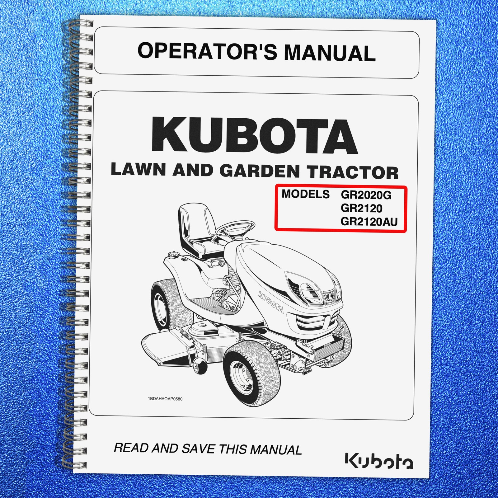 KUBOTA GR2020G GR2120 GR2120AU Lawn Ride on Mower Operators Manual – WIRE BIND