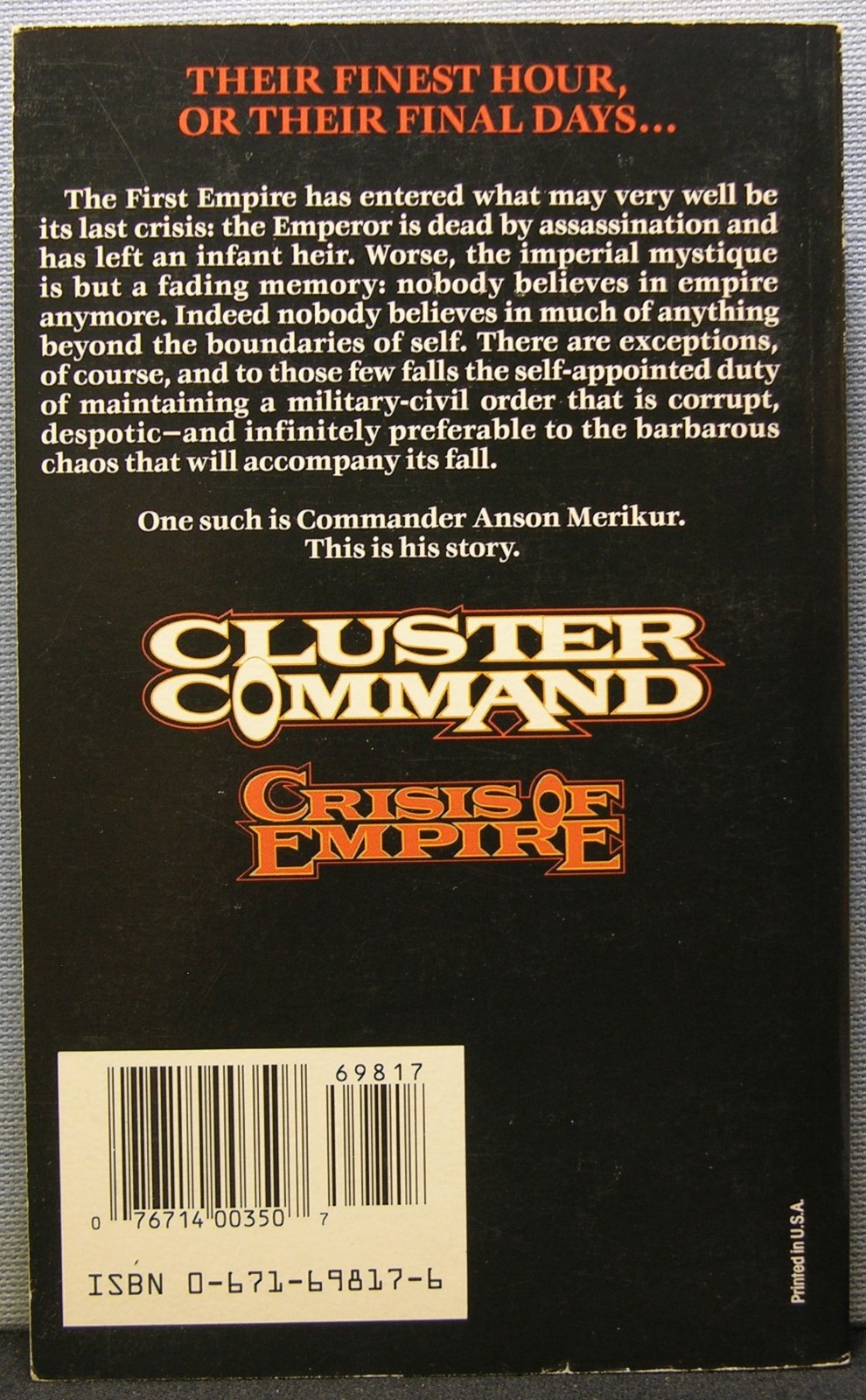 Drake; Dietz – Cluster Command [Crisis of Empire #2] PBO 1st Edition 1988 Fine