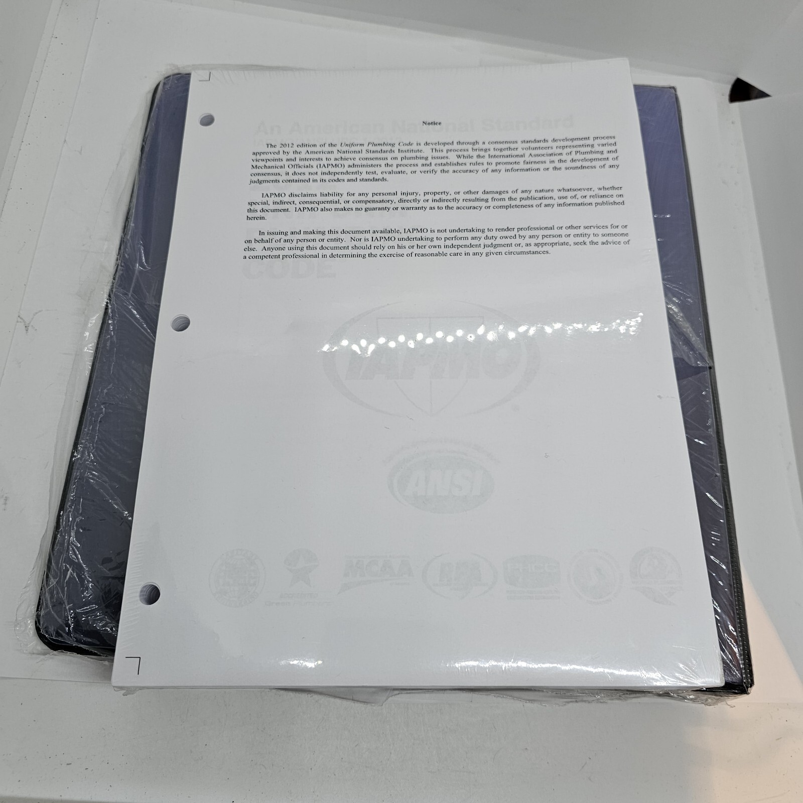 Uniform Plumbing Code Book 2012 American National Standard 3 ring binder.