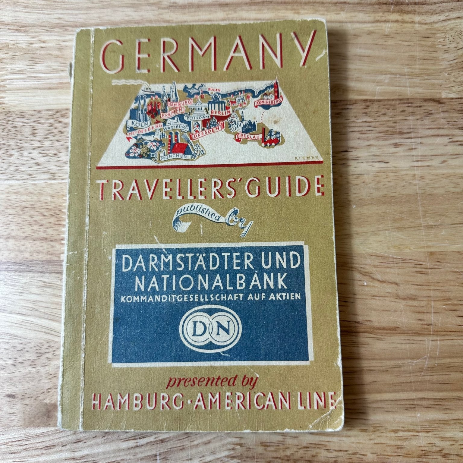 Germany Travellers’ Guide 1930s Vintage Travel Map Darmstädter Bank