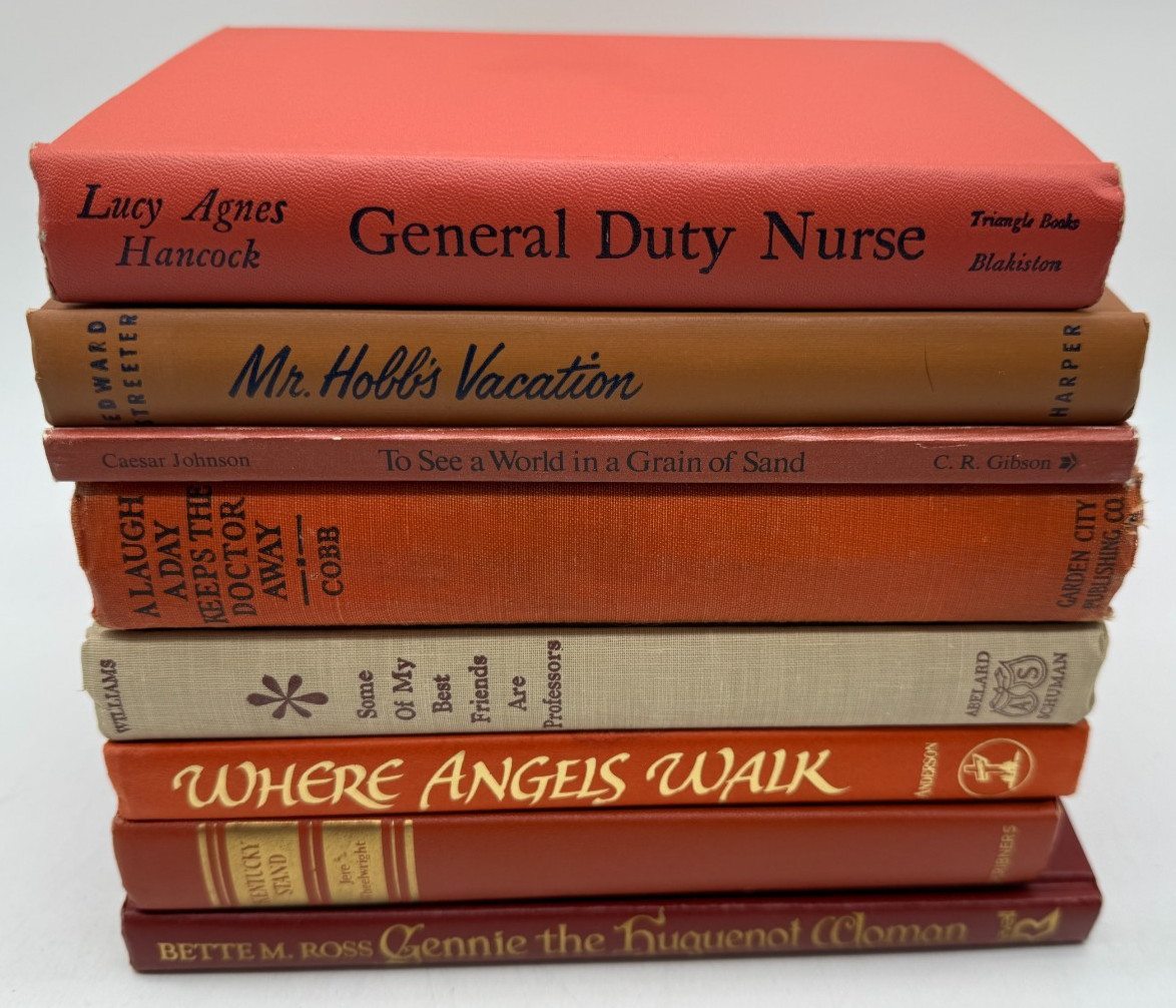 Vintage Orange/Red/Neutral Hardback Lot – 8 Instant Home Decor in a Stack (BS13)