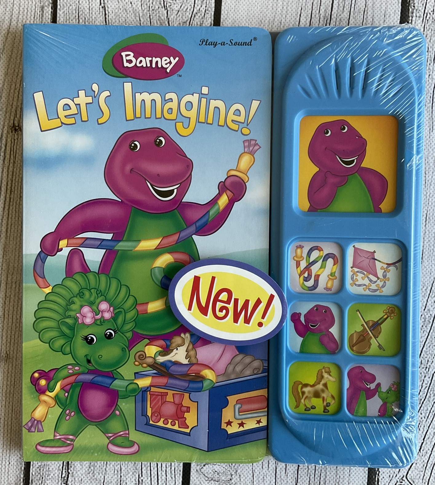 Barney Play-a-Sound “Lets Imagine” Board Book NOS New Sealed Toys R Us
