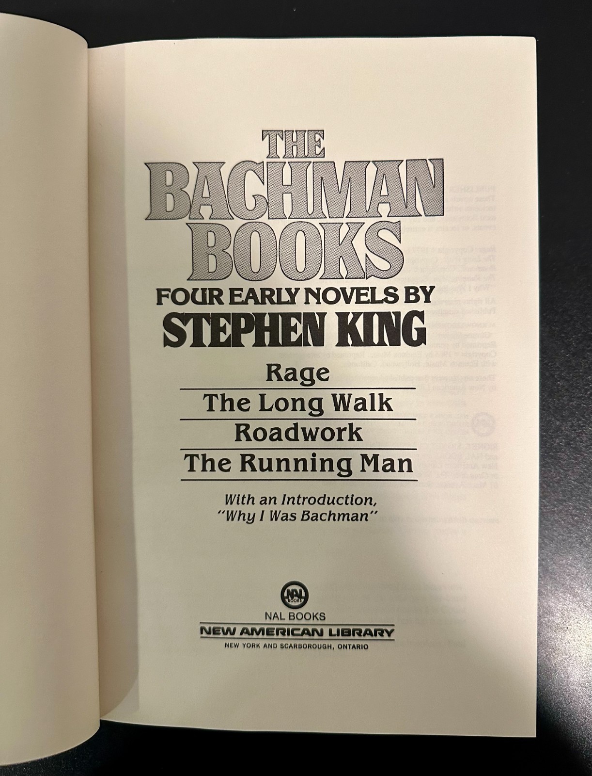 The Bachman Books: Four Early Novels by Stephen King (1985, HC/DJ, NAL Books)