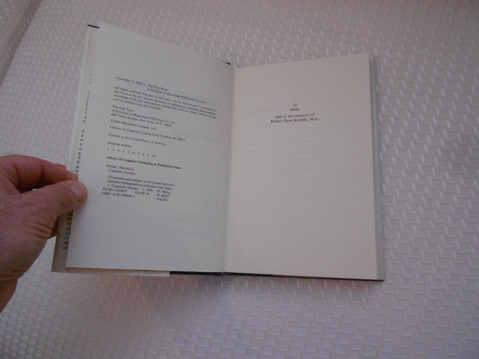 cognitive therapy harold d. werner 1982 issue free press vg++