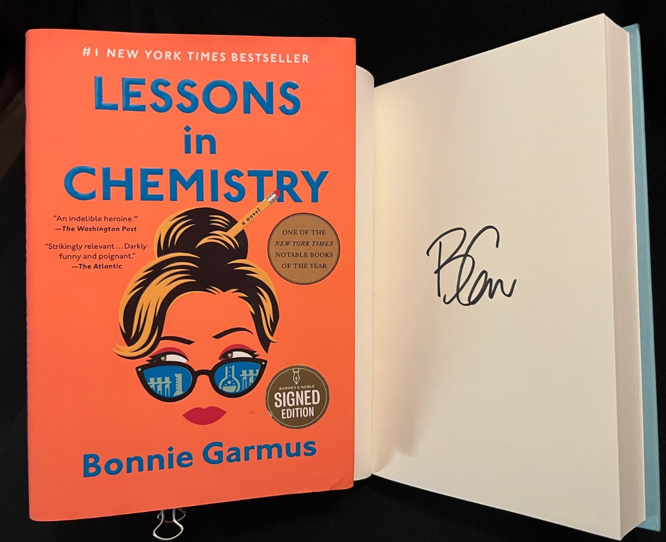 Bonnie Garmus signed Lessons In Chemistry 1st printing hardcover book tipped in