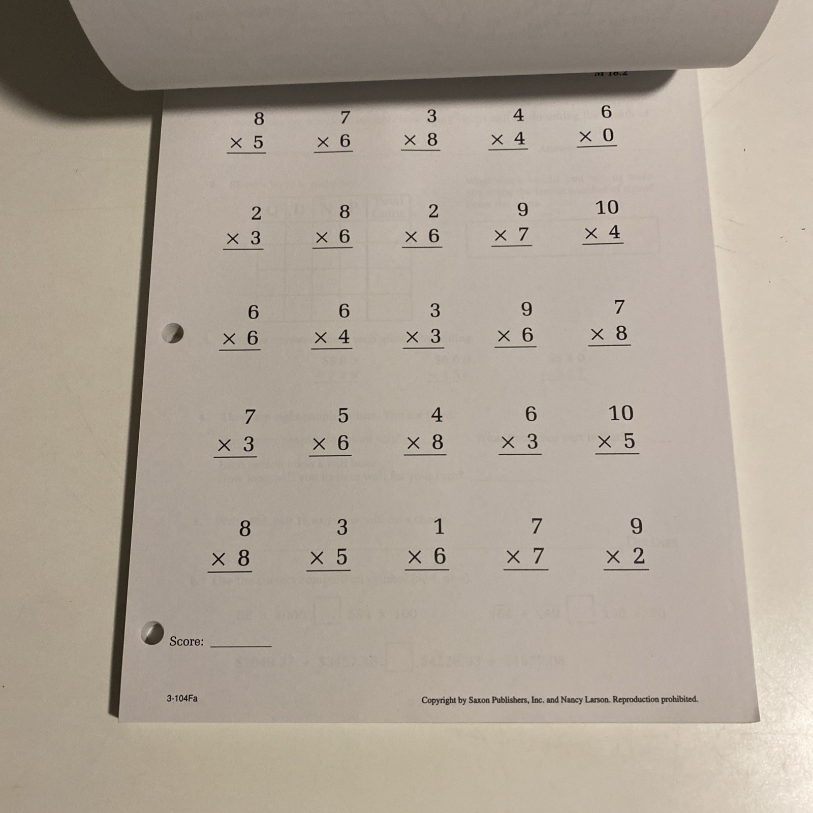 Saxon Math 3, Student Workbook Part 2, Clean Pages