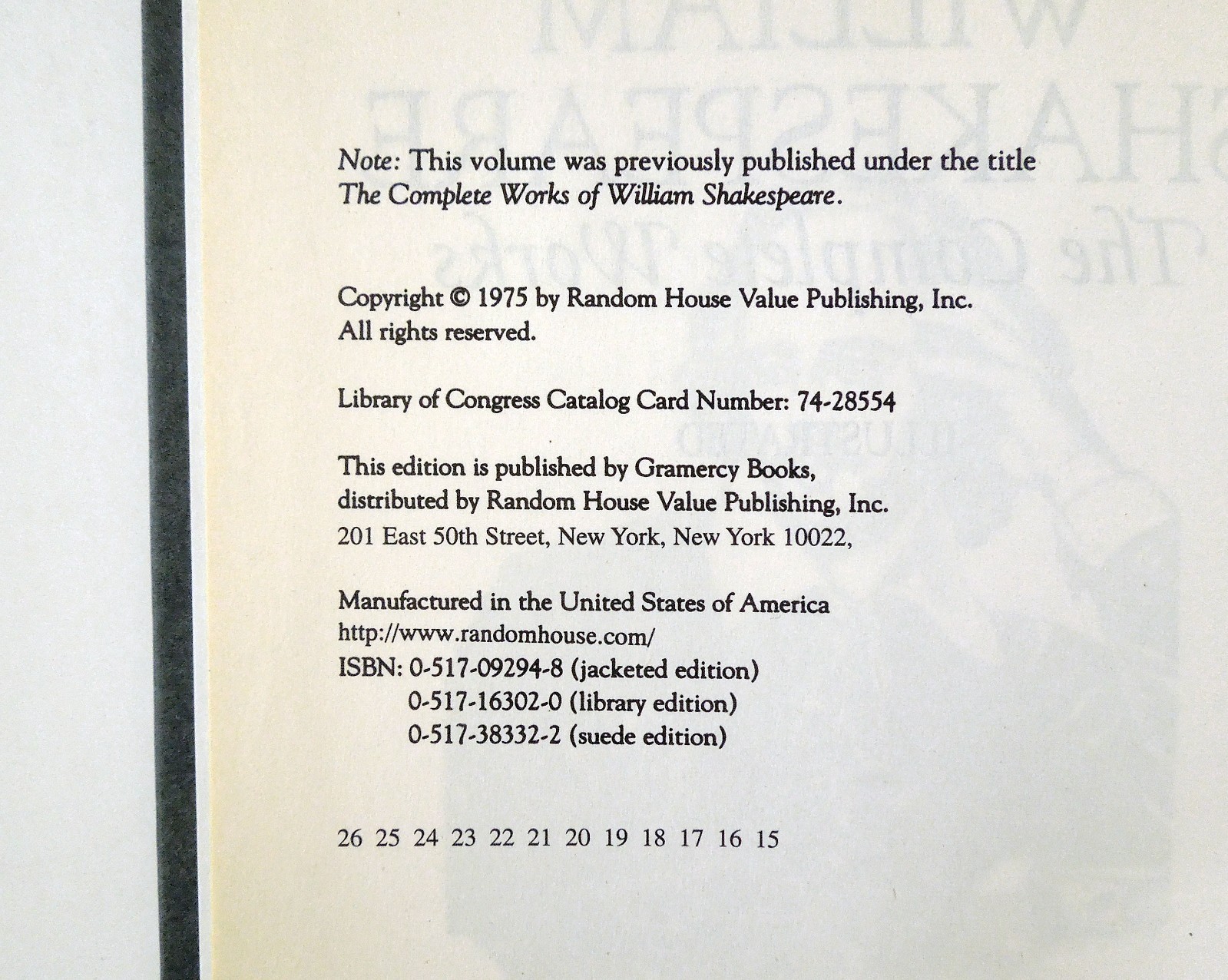 William Shakespeare: The Complete Works – 1975 hc, Gramercy Books