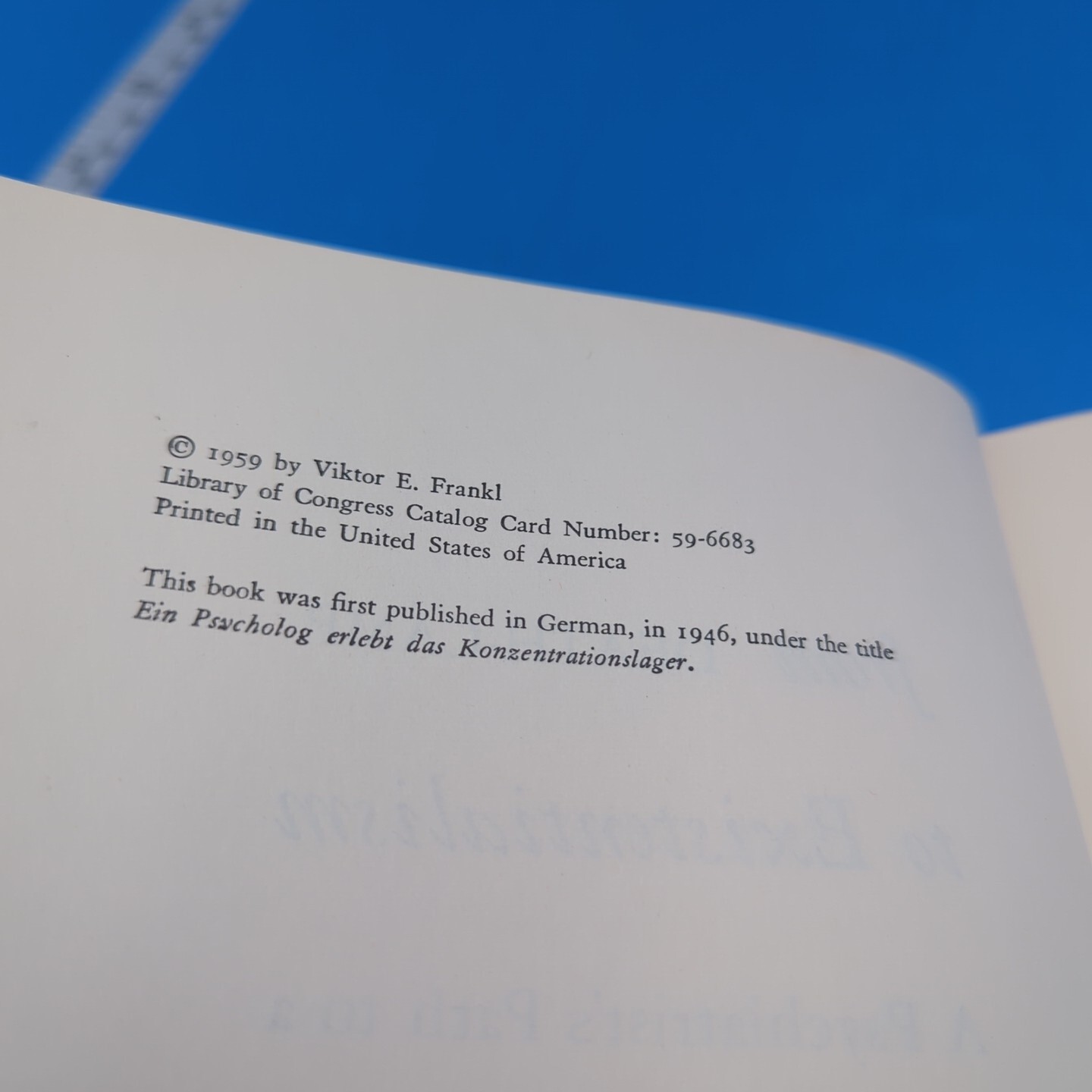 From Death-Camp to Existentialism Viktor Frankl 1959 1st Edition 1st Print HCDJ