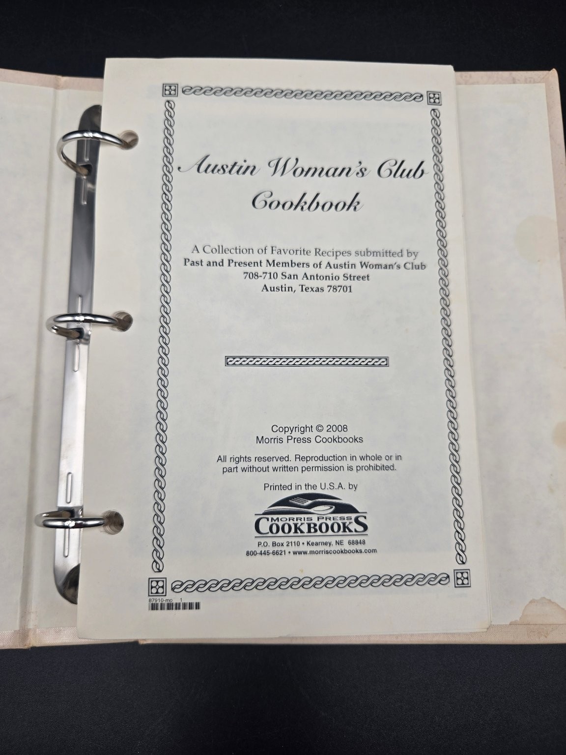 Austin Womans Club Cookbook Binder Community Recipes Morris Press 2008