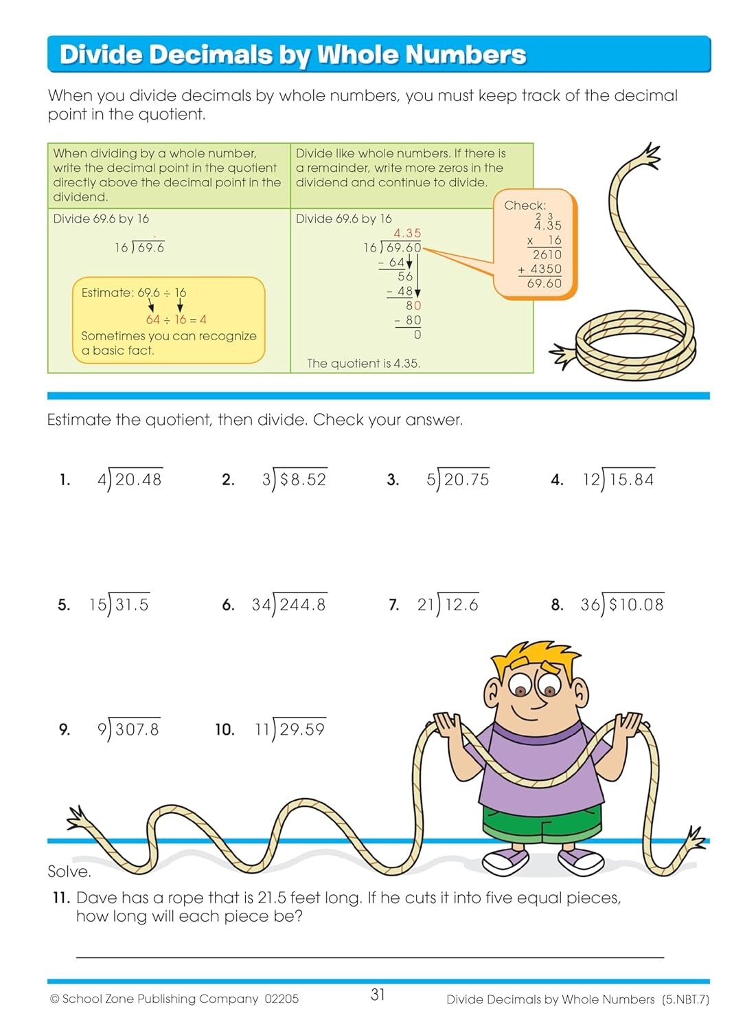 School Zone – Math Basics 5 Workbook – 64 Pages Ages 10 to 11 5th Grade Divis…