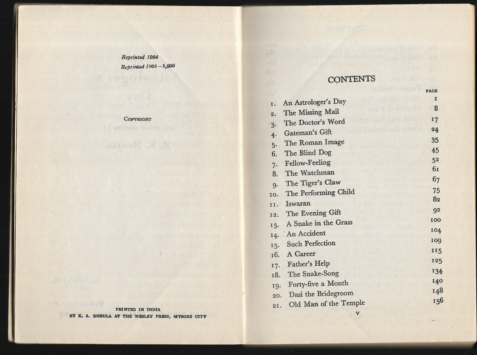 An Astrologer’s Day And Other Stories R. K. Narayan Paperback Reprint 1968 India