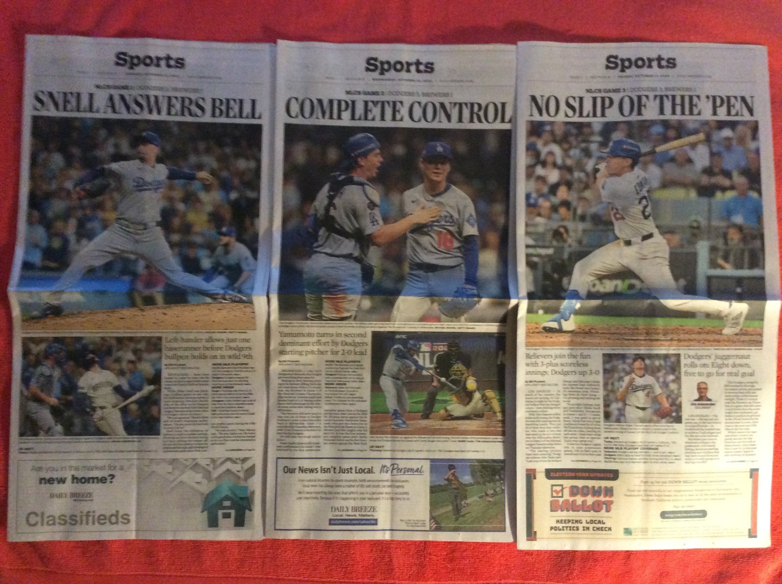 LOT OF 3 BREEZE SPORTS OCTOBER 14 15 17 2025 NLCS GAME 1 2 3 DODGERS SHOHEI