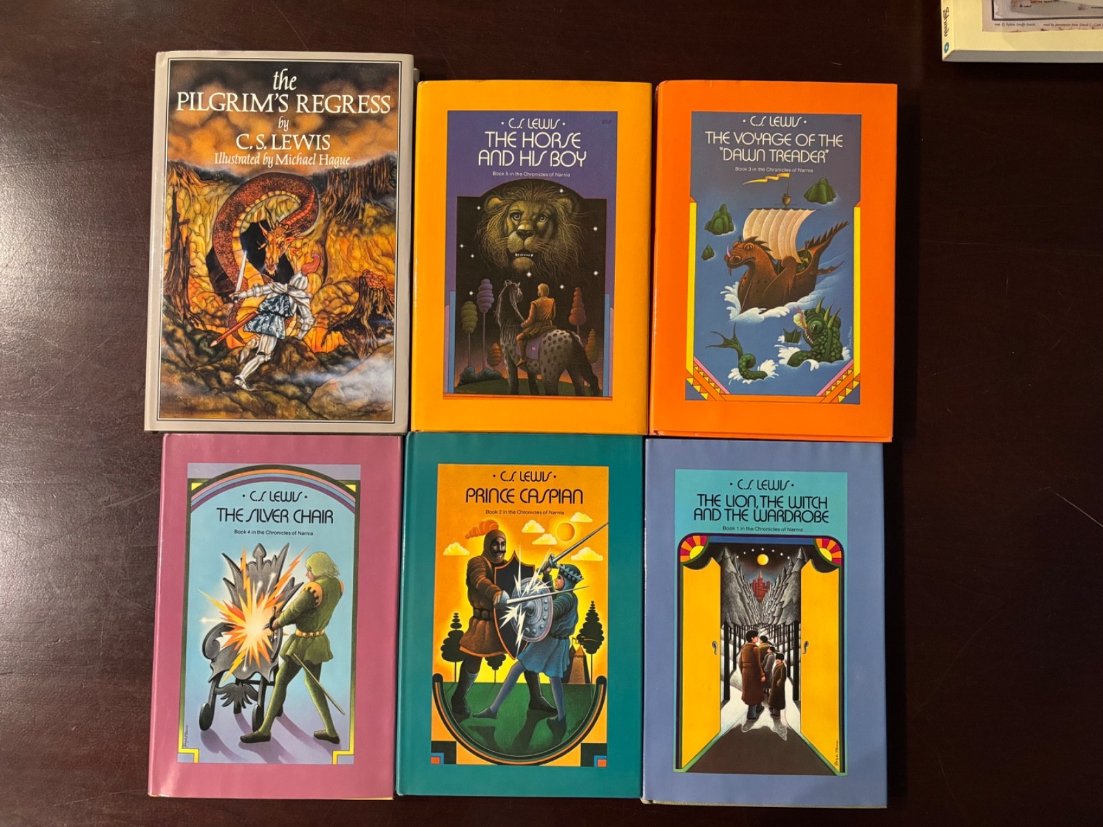 C.S. Lewis Chronicles of Narnia 5 Books & Pilgrims Regress HCDJ See Pics