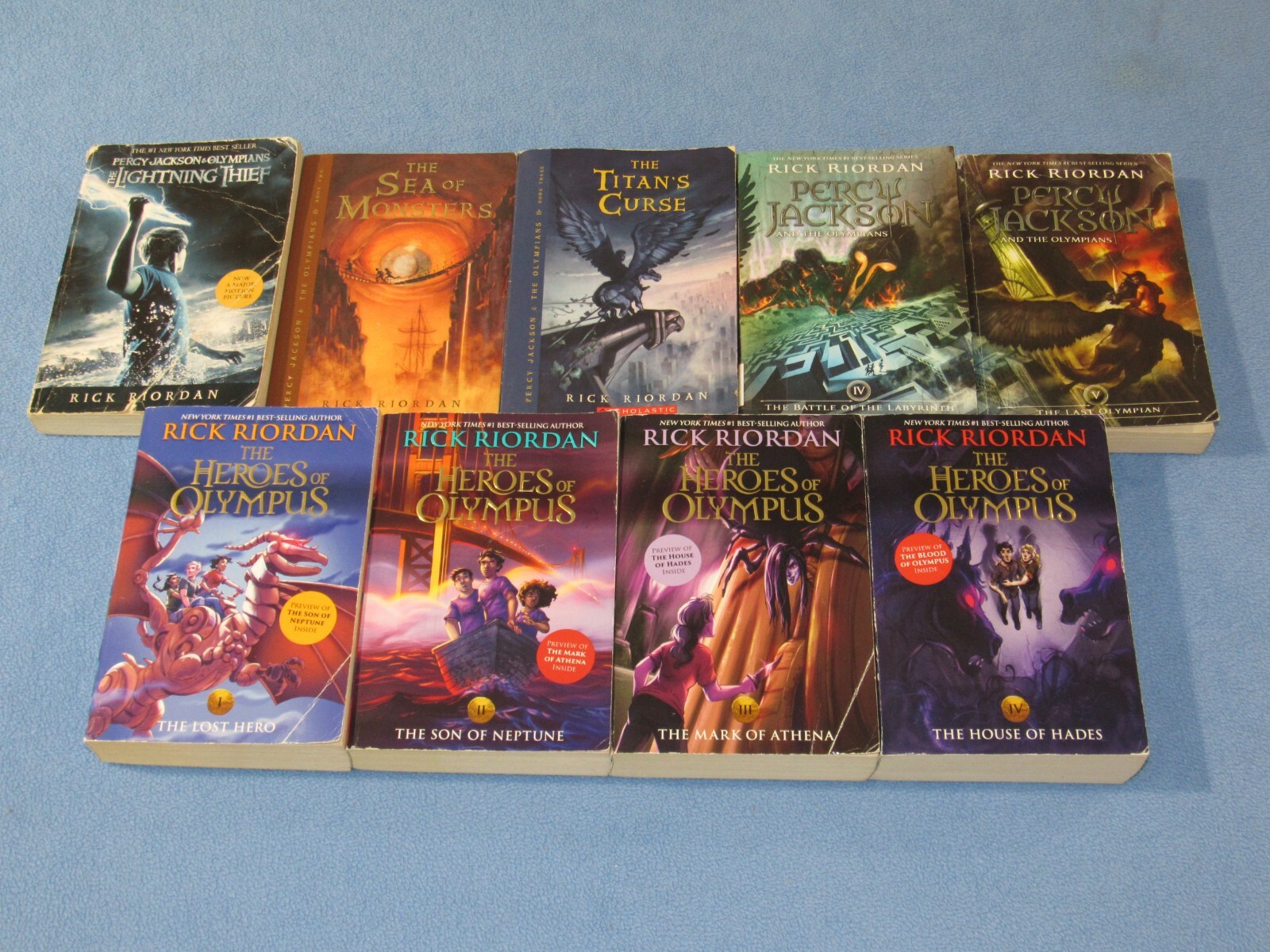 9 Book Lot: HEROES OF OLYMPUS 1-4 & PERCY JACKSON 1-5 by Rick Riordan ~DISNEY