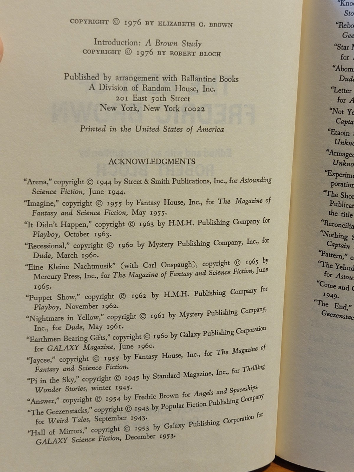 The Best of Frederik Brown Doubleday 1977 Hard Cover Book Club Edition