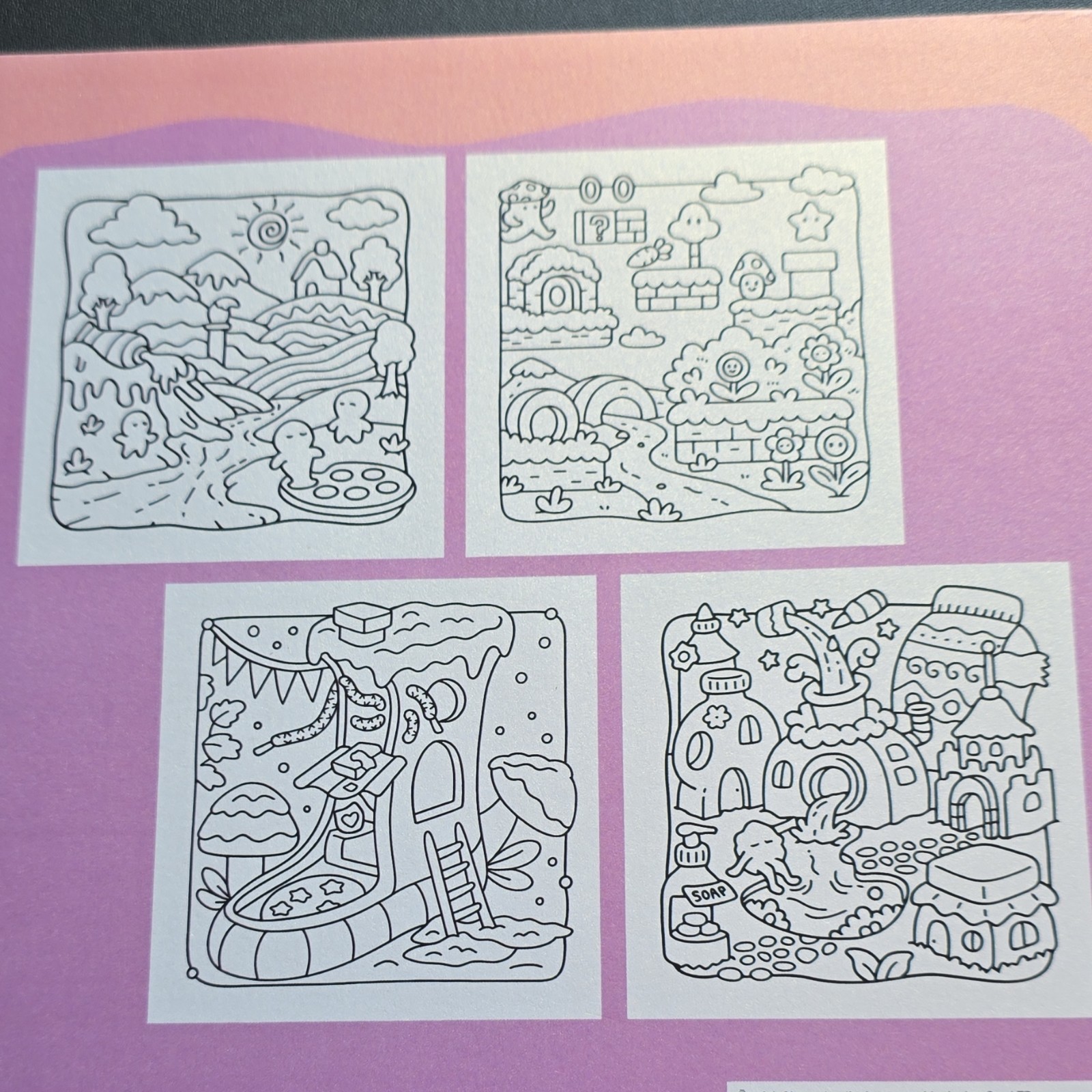 Lot of 4 Adult Coloring Books Paperback Spring Moments, Cozy Eras, Fuzzy in Love