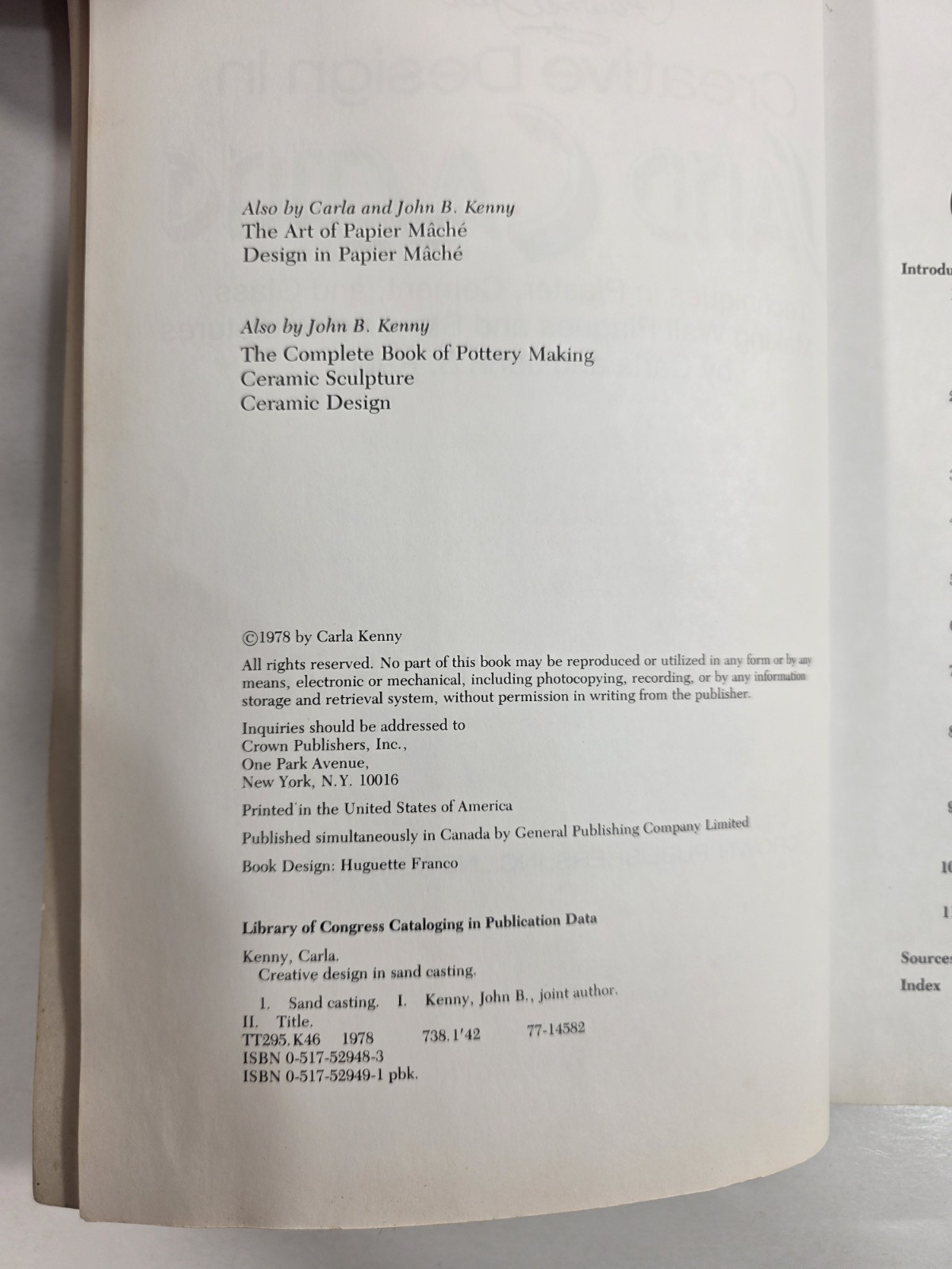 Creative Design in Sand Casting John B. Kenney Carla Kenney 1978 Plaster casting
