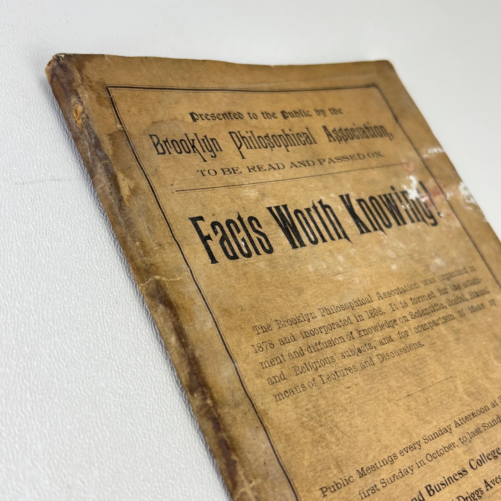 1902 Secular Social Movement Pamphlet Brooklyn Philosophical Society Eckler NYC
