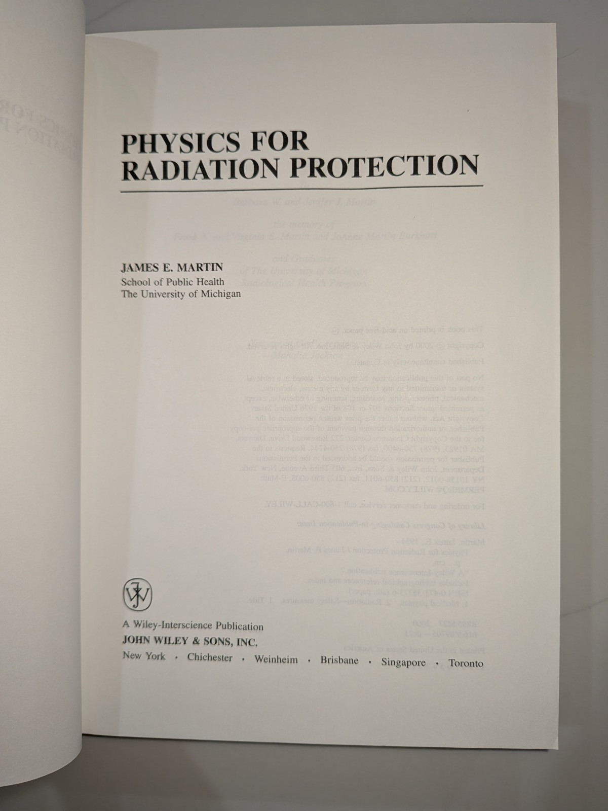 Physics for Radiation Protection – James E. Martin | 2000 | 1st Ed/Printing – HC