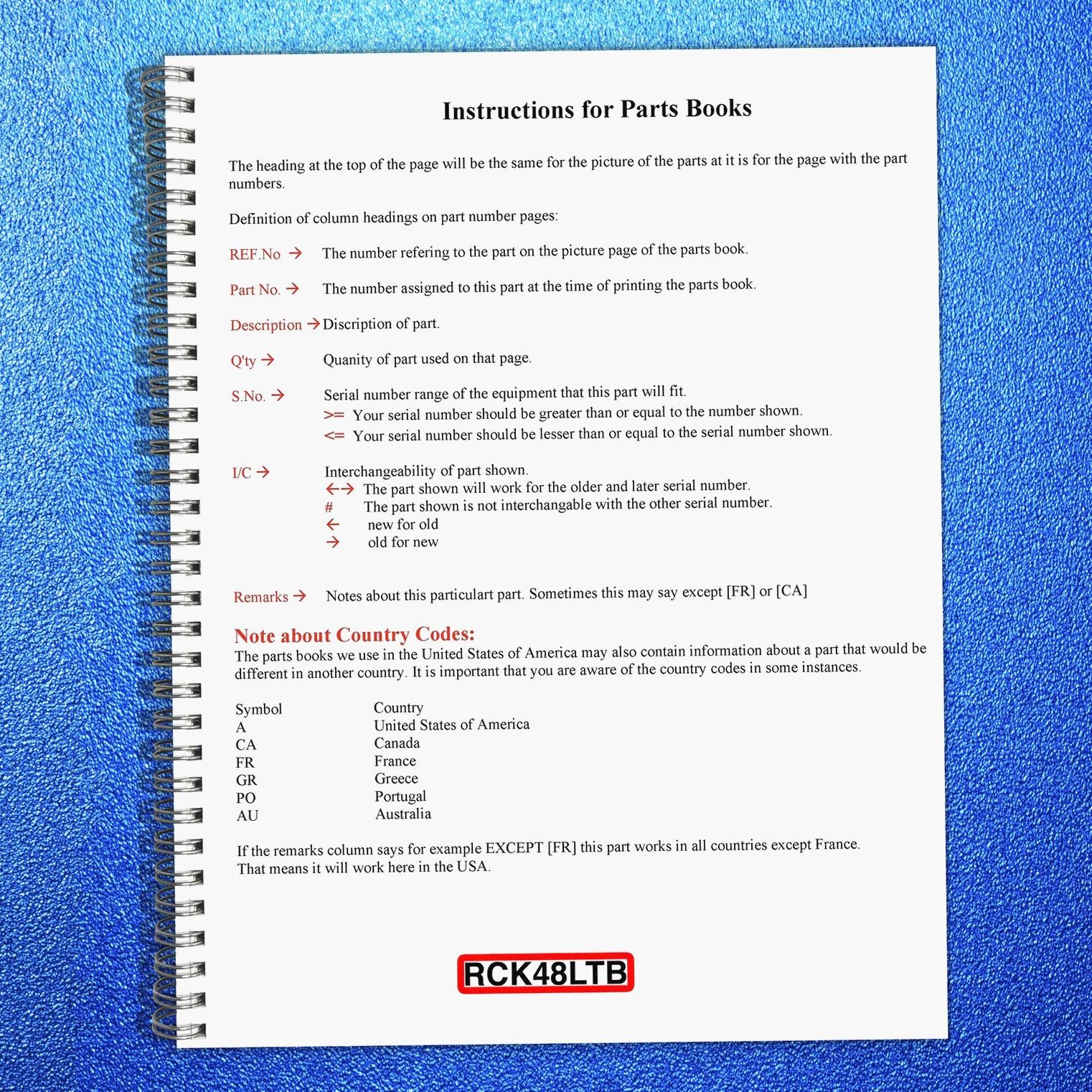 KUBOTA RCK48LTB Parts Manual – STEEL WIRE BOUND – RUGGED JACKET