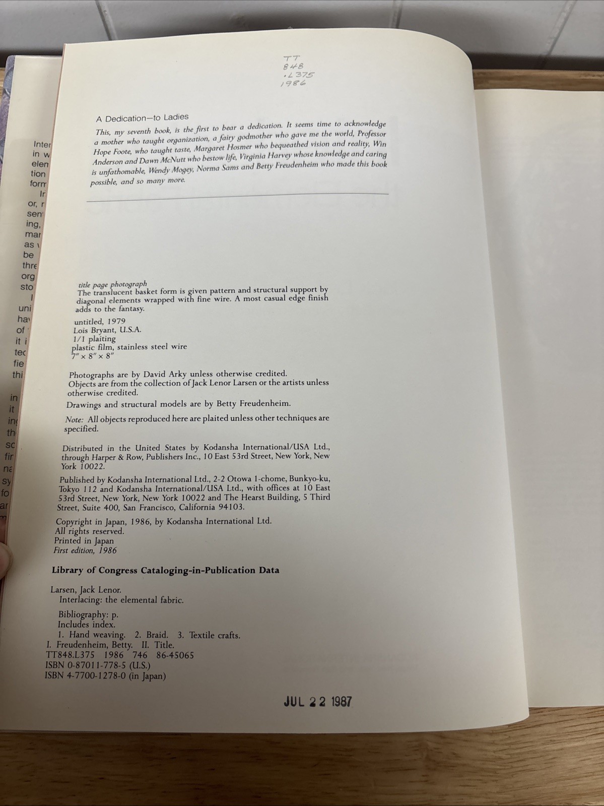 Interlacing: The Elemental Fabric (Larsen & Freudenheim • 1986 • First Edition)