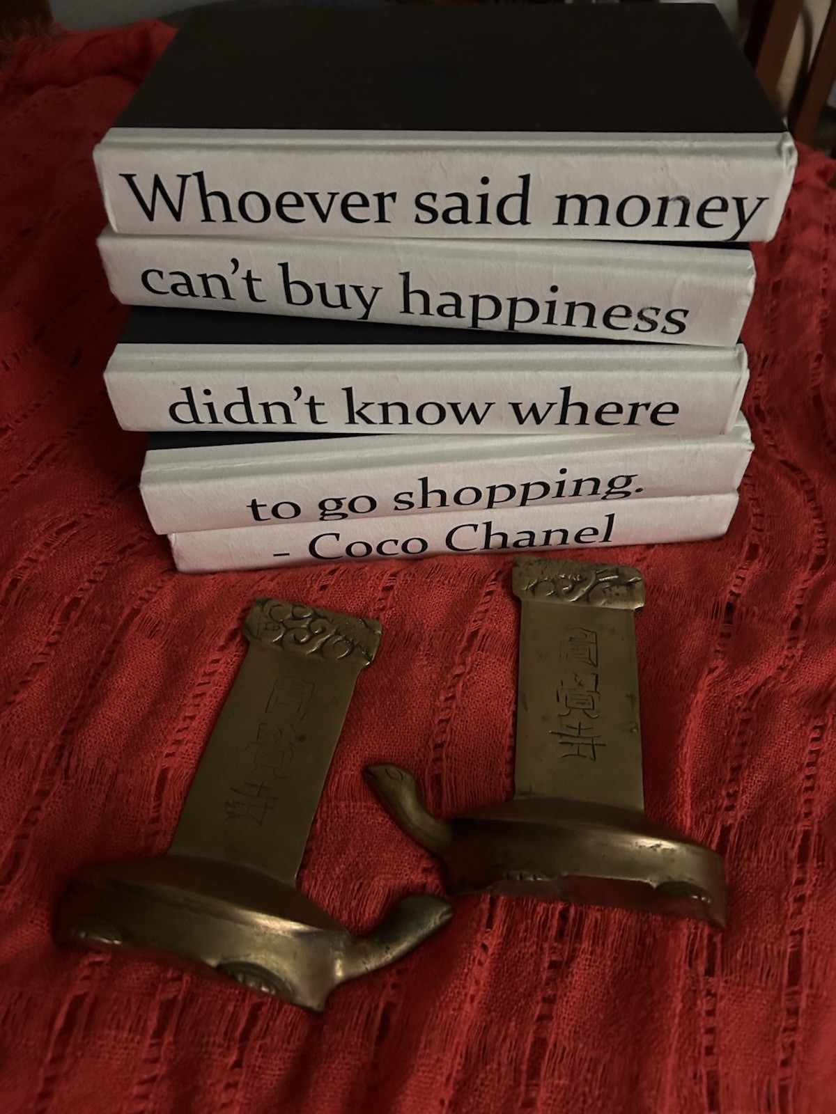Five Volume Decorative Books With Quote From Coco Chanel