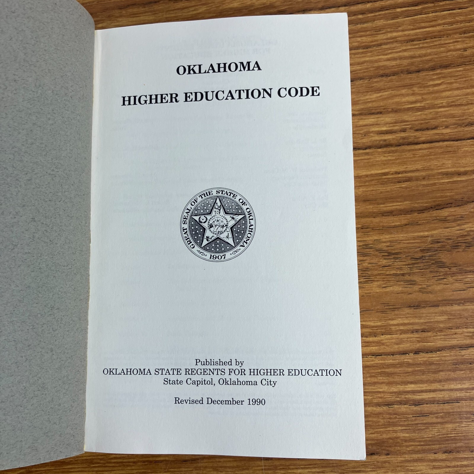 Oklahoma Higher Education Code Revised December 1990 History Academic Programs