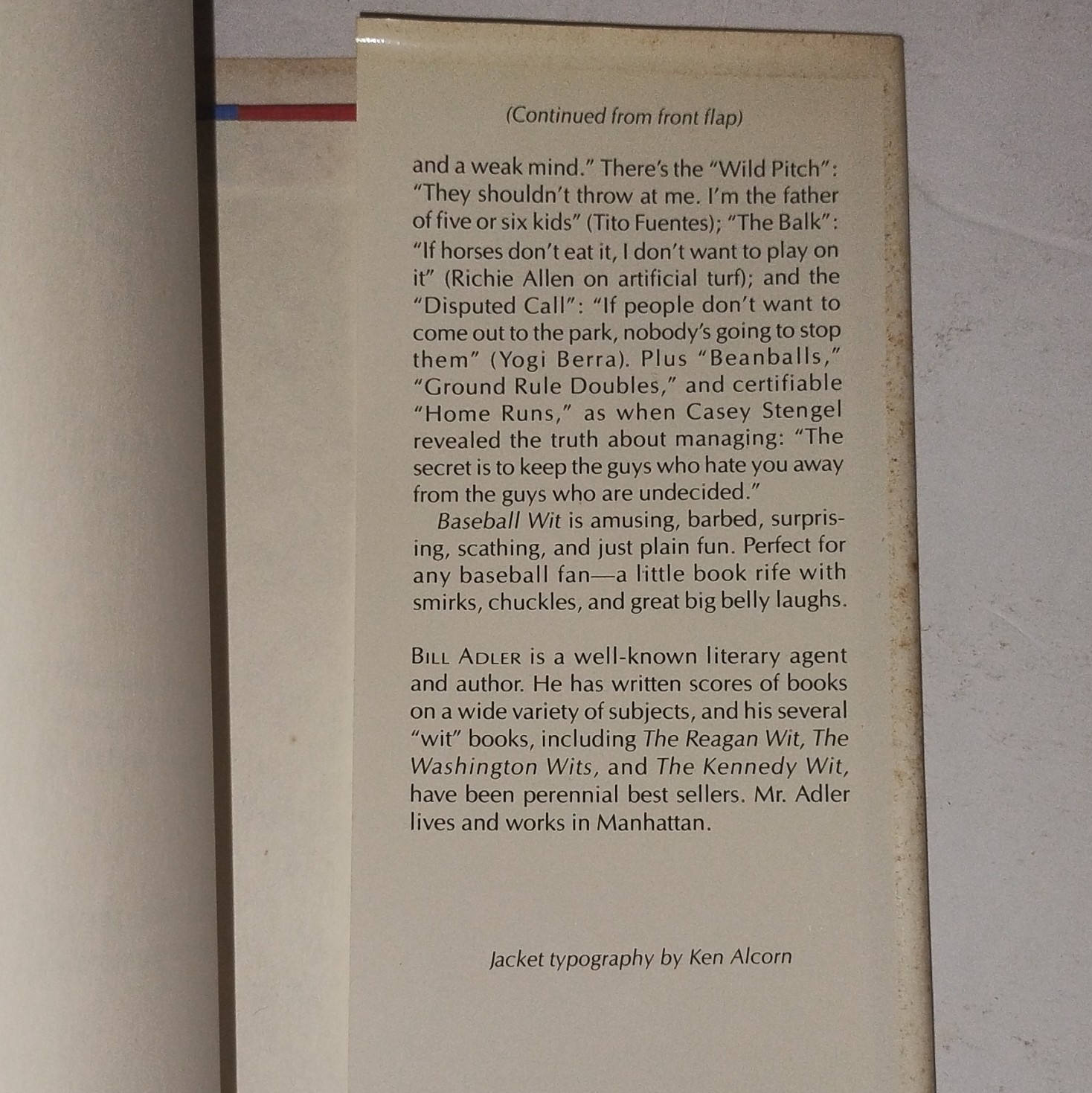 Baseball Wit Bill Adler Hardcover Dust Jacket Quote Book Humor Sports