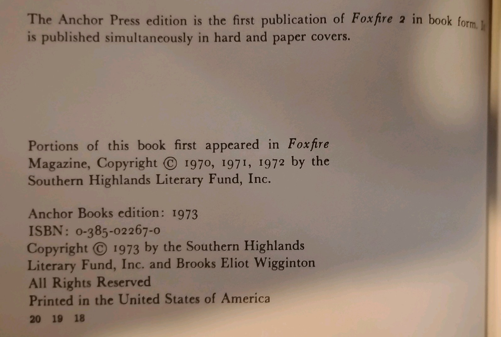 Foxfire The 2nd Foxfire Book PB Illus Eliot Wigginton Anchor Books Ed 1973