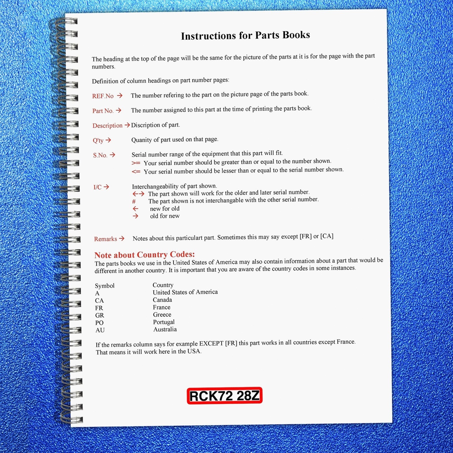 KUBOTA RCK72-28Z Parts Manual – STEEL WIRE BOUND – TOUGH JACKET